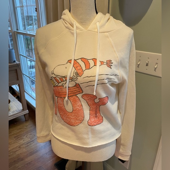Peanuts Snoopy and Woodstock Joy Hoody Small Sweatshirt Soft Raw Hem at Bottom - Picture 1 of 12